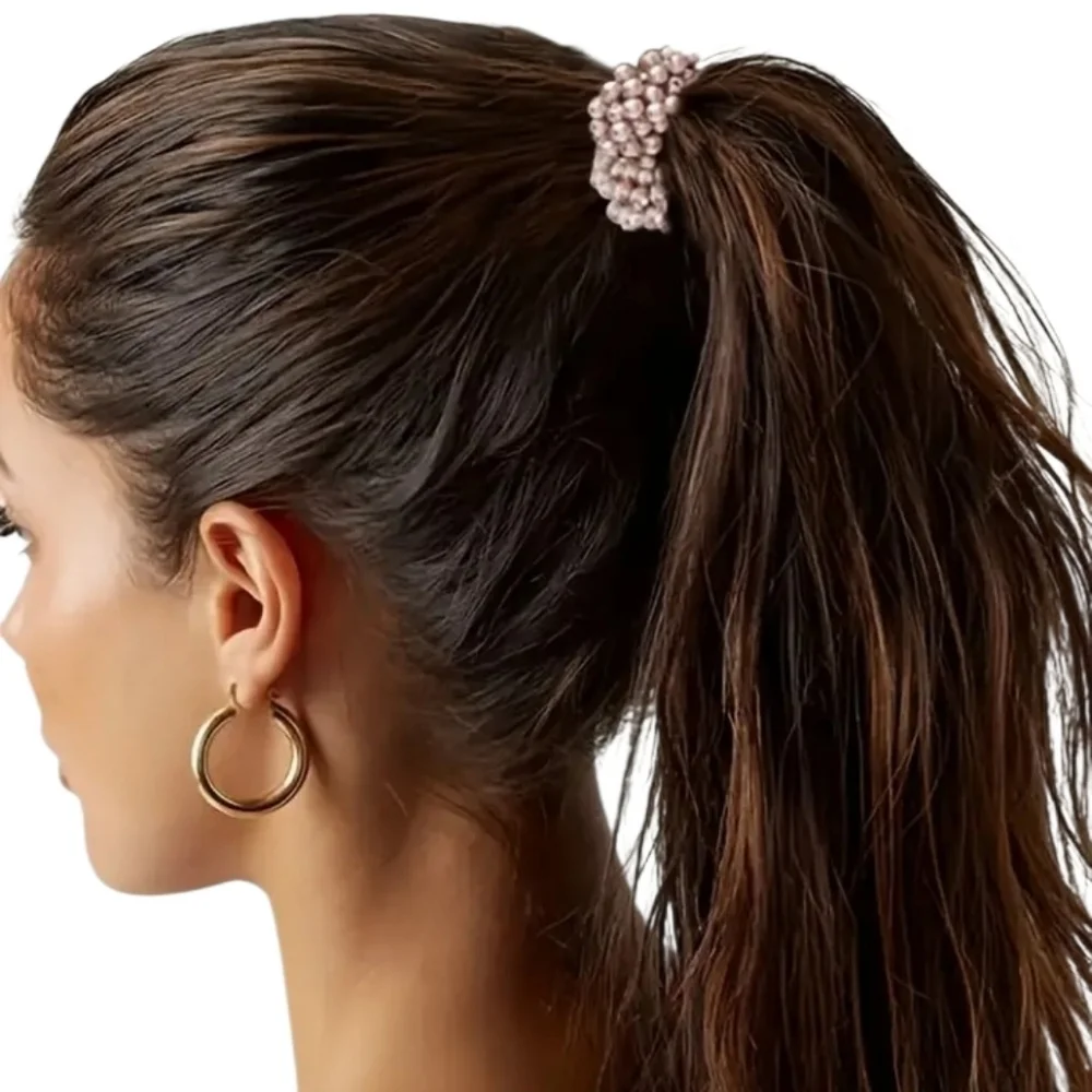 Purple and Lavender Beaded Hair Scrunchies